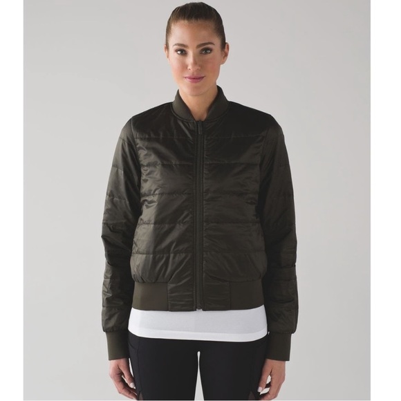 Lululemon Non-Stop Bomber 6 *Reversible Dark Olive Quilt Puffer Coat #W4AEVS - Picture 3 of 7